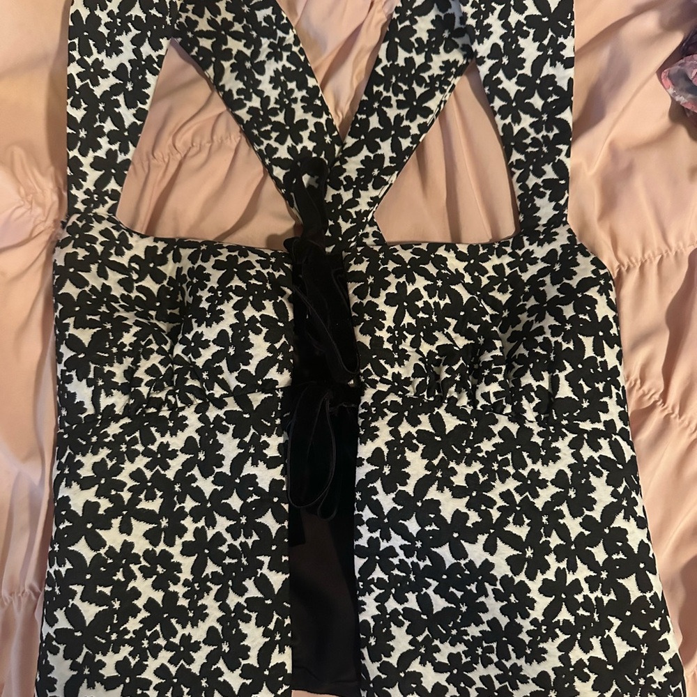 Reformation Black and White Floral Top